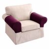 2pcs Jujube Red Sofa Arm Slipcovers Armchair Armrest Cover Couch Set with Twisty Pin Stretch Polyester Fabric Anti-slip Washable Purplish