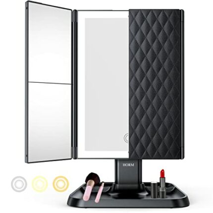Trifold Makeup Vanity Mirror with Lights - 3 Color Lighting Modes 72 LED , Touch Control Design, 1x/2x/3x Magnification, Portable High Definition
