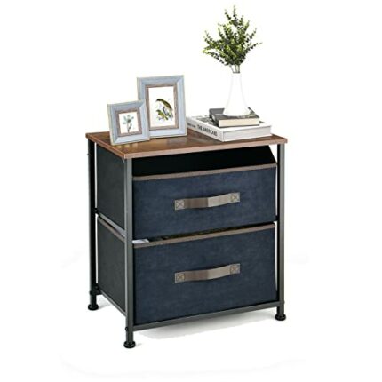 Multigot Bedside Table, Industrial Storage Nightstand with 2 Folding Fabric Drawers, Metal Frame End Tables for Bedroom Living Room Office (1)