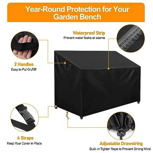 Raweao 2 Seater Garden Bench Cover Waterproof, Weatherproof Patio Bench Seat Cover Outdoor, 500D Oxford Heavy Duty Garden Loveseat Cover for Sofa