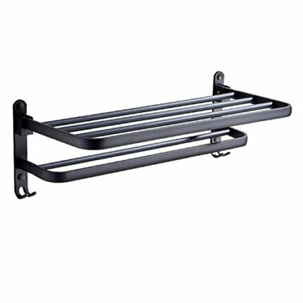N/A Space Aluminum Bathroom Black Towel Rack Fashion Wall-Mounted Folding Storage Towel Rack Bathroom Shelf