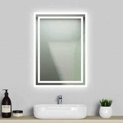 Acezanble Bathroom Mirror with LED Lights, 500x700mm Illuminated Bathroom Mirror Wall Mounted Vanity Mirror, Bathroom Light Mirror with Demister