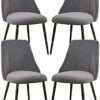 Flannel Dining Chairs Set Of 4 Ergonomic Design Kitchen Chairs with Black Metal Legs Dining Chairs (Color : Orange)