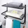 Winmien 3-Tier Bathroom Towel Shelf with Tower Bars, Stainless Steel Towel Racks for Bathroom Wall Mounted (Black，24 inch)