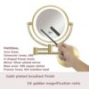 RECKODOR Led Vanity Mirror Wall Mounted Gold 8" Brass Rechargeable Lighted, 1X/5X Magnifying Double Sided Make up Mirror with Light, 360 Swivel E