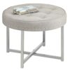mDesign Pouffe Footstool — Small Round Stool with Padded Fabric Cushion — Ideal Footrest for Reading and Watching TV — Light Grey/Silver