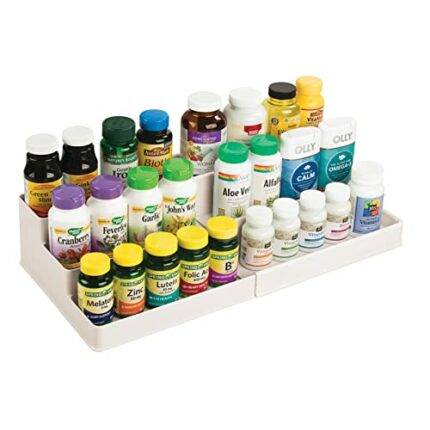 mDesign Medicine Organiser Unit — Expandable Medication and Pill Organiser for Cabinets and Cupboards — Bathroom Storage for Medications, Vitamin