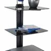 Mount-It! Floating Wall Mounted AV Entertainment Shelf for DVD Players, Cable Boxes, Audio, Gaming Systems, 3 Black Tempered Glass Height Adjusta