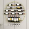 Gold Round Wall-Mounte Wine Rack ， Bar Restaurant Kitchen Wine Bottle Storage Shelf ，Hanging Wine Glass Holder Suspended Stemware Floating Organi