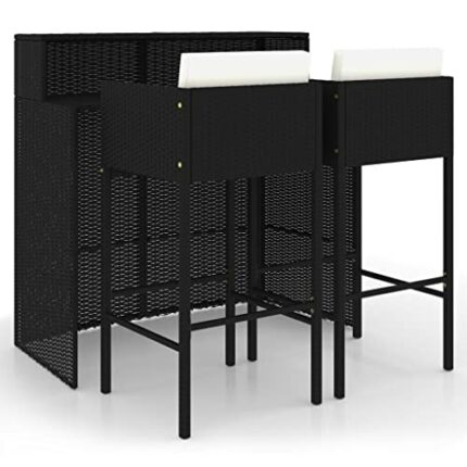vidaXL Garden Bar Set 3 Piece with Cushions Outdoor Patio Terrace Backyard Furniture Dining Table and Chair Seating Poly Rattan Black