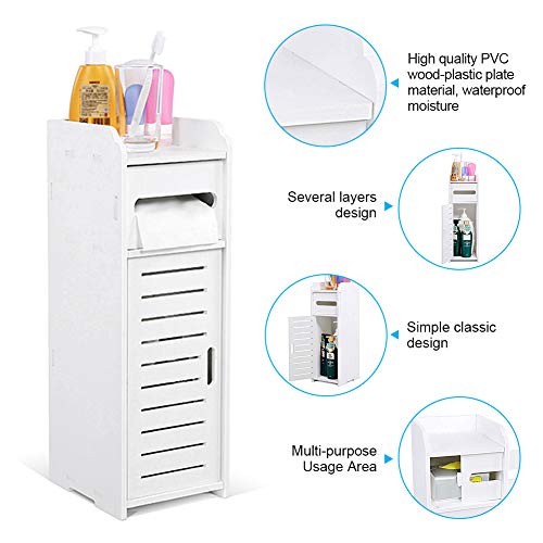 Bathroom Cabinet Free Standing Bathroom Storage Cabinet Wood-plastic Board Slim Bathroom Storage Unit, White Bathroom Storage Toilet Roll Cabinet