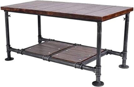 Industrial Console Sofa Table 2 Tier Coffee Tea Table Rustic Metal Wooden Desk Farmhouse End Table for Kitchen Living Room 18inch Height