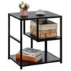 APICIZON Side Table Black, Industrial Coffee End Table, Metal Frame Bedside Table with Storage Compartment, Nightstand for Living room Bedroom an