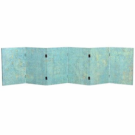 Red Lantern 2 ft. Short Double Sided Voice of The Sky Canvas Folding Screen 6 Panel Freestanding Partition and Separator for Modern and Contempor