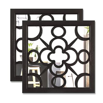 ikkle Square Wooden Mirror Wall Decor, 2 PCS Decorative Mirror for Wall Decor for Living Room, Bathroom,Entryway, 30.48X30.48CM Farmhouse Bathroo