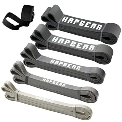 Pull Up Assistance Bands, HAPBEAR Resistance Band Set of 5, Long Power Workout Rubber Bands with Door Anchor, Strength Heavy Duty Exercise Bands