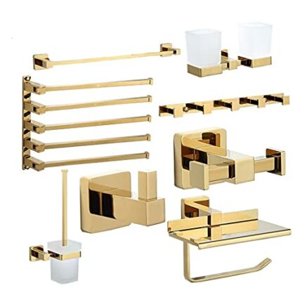 DINGZZ Golden Bathroom Brass Hardware Sets Towel Rack Paper holder Toilet Brush Holder Towel Holder hook Row hook Activity bar