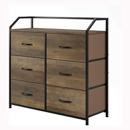 N/A Fabric Chest Of 6 Drawers Cabinet Wood Top Storage Tower Closet Metal Stand