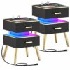 Cyclysio Night Stand Set 2 with Charging Station, Black Modern Nightstand Set of 2, Bedside Tables with Led Lights, Bed Side Table Night Stand wi