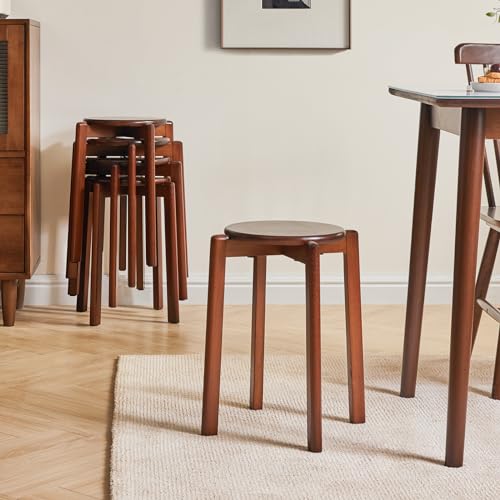 YMYNY 4pcs Solid Wood Round Stool, Shoes change Stool, Dressing Stool, Small stool, Stackable Stools for Living Room, Dining Room, Kitchen, Class