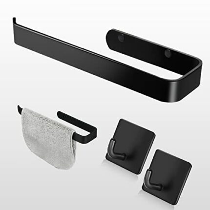 ANOTHEEE Hand Towel Holder Black Towel Ring Self Adhesive Towel Rail for Bathroom, Towel Rail Self Adhesive With 2 Pac Self Adhesive Hooks SUS304