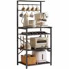 YMYNY Kitchen Baker's Rack, Microwave Oven Stand with Storage Shelves, Industrial Coffee Bar Station, with Adjustable Wine Holders and 12 S-Hooks
