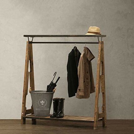 LUKEO American Pastoral Retro Coat Rack,nostalgic Style Wardrobe,clothing Display Rack,Metal+Wood, Handmade Bedroom Furniture