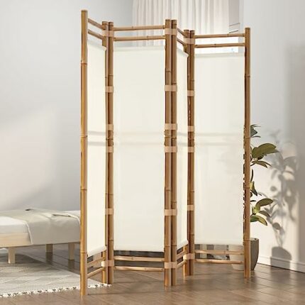 RAUGAJ Room Dividers-Folding 4-Panel Room Divider 160 cm Bamboo and Canvas-Furniture