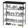 YBING Shoe Rack 4-Tier Shoe Organizer for Entryway 9-12 Pairs Shoe Storage Rack Freestanding Shoe Storage with 3 Metal Mesh Shelves and Wooden To