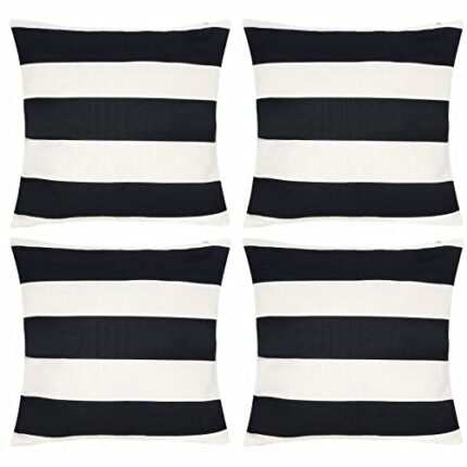 tiggell 4 Pack Waterproof Pillow Covers Outdoor Throw Pillowcases Decorative Garden Cushion Case for Home Garden Patio Couch Balcony Striped (18