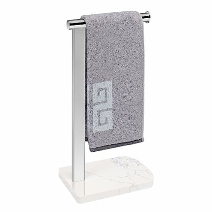 NearMoon Hand Towel Holder with Balanced Marble Base, 304 Stainless Steel Stand Towel Ring L Shape Hand Towel Rack Free-Standing Towel Bar for Ba