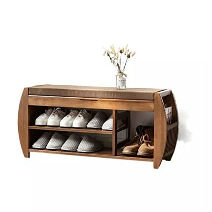 WALNUT Shoe Bench Rack Removable Cushion Hidden Storage Compartment Side Drawer Shoe Storage Organizer Shoe Cabinet (Color : Rosso, Size : 32x46x