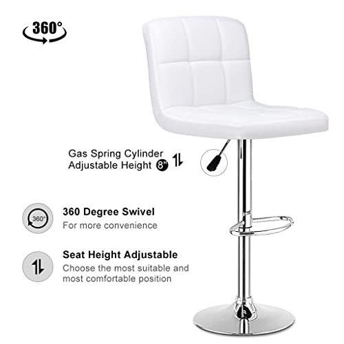 LUKEO Set Of 2 Bar Stools PU Leather Adjustable Barstool Swivel Pub Chairs White