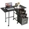 WALNUT Folding Computer Laptop Desk On Wheels Home Office Furniture With 3 Drawers Desk (Color : Argento, Size : 18.5"x20"x29")