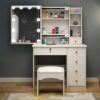 saicheng Vanity Desk with Mirror and Lights-3 Color and Brightness Adjustable, Vanity Set with Drawers and Chair, White Makeup Vanity Table for G