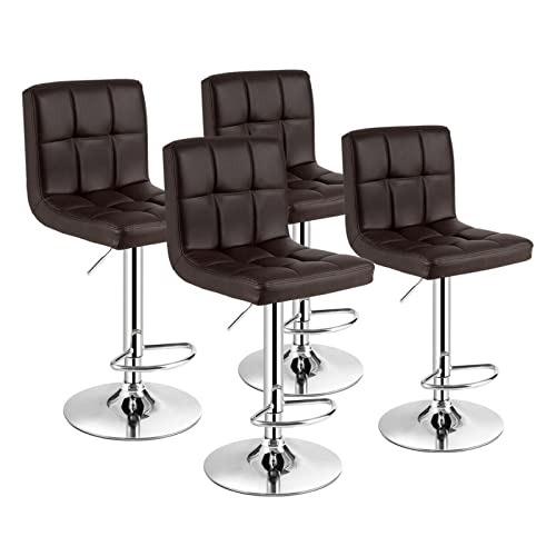 LUKEO Set of 4 Adjustable Bar Stools PU Leather Swivel Kitchen Counter Pub Chair (Color : 3-pack, Size : Light Grey)