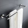 RSOCHS Stainless Steel Anti-rust Bathroom Washroom Double Rod Towel Rack Shelf Holder Wall Mounted