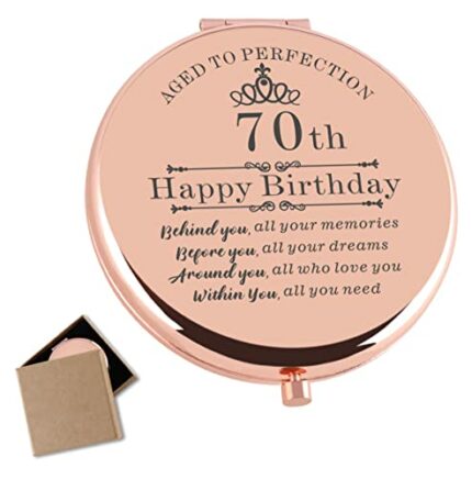 Cawnefil 70th Birthday Gifts for Women Rose Gold Compact Makeup Mirror Happy 70 Birthday Gift Ideas for Women 70th Birthday Gift for Aunt Mom Gra