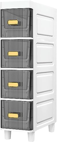 Freestanding Bathroom Floor Cabinet, Large 3/4/5/6 Tier Narrow Dresser with Clear Drawers & Wheels, Large Capacity Narrow Vertical Dresser Tower