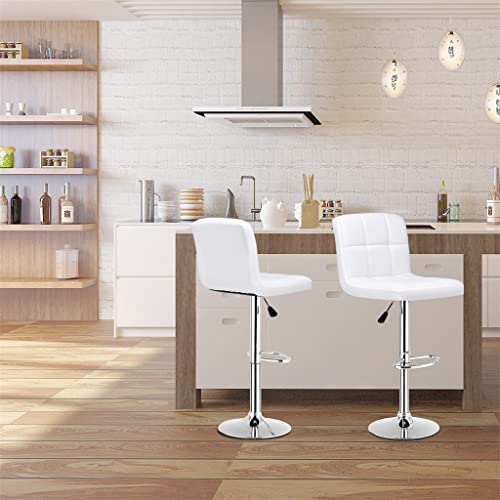 LUKEO Set Of 2 Bar Stools PU Leather Adjustable Barstool Swivel Pub Chairs White