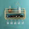 HUANGXING - Industrial Wine Racks Wall Mounted with 5 Stem Glass Holder,23.6in Metal Hanging Wine Holder Wine Accessories,2 Tiers Wall Mount Bott