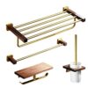 VERDDE Solid Wood Walnut Towel Rack Bathroom Towel Rack Bathroom Shelf Brushed Gold Bathroom Hanging Rod Wall Hanging Set