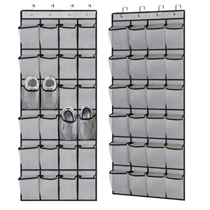 Over the Door Shoe Storage Organiser, 24 Large Mesh Pockets Hanging Shoe Rack Holder with Metal Door Hooks for Kitchen Bedroom Bathroom Closet, 1