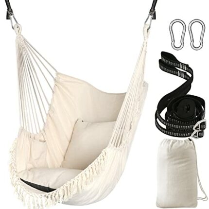 Chihee Hammock Chair Hanging Swing 2 Seat Cushions Included,Strong Webbing Straps and Hooks for Easy Hanging Soft Cotton Weave Hanging Chair Side