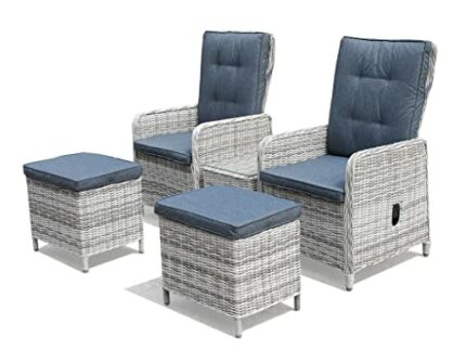 Homeflair High Grade Polyethylene Rattan Weave 2 Seater Reclinear Armchair Lounge Sets For Garden with 2 Stools