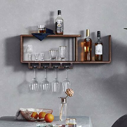 PIBM Wooden Light Home Wall Hanging Wine Rack Simple Shelf Creative Inverted Cup Holder J1120