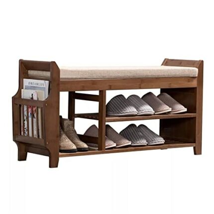 JYDQM Shoe Storage Rack Bench with 2-Tier Cushion Seat Living Room Shoe Organizer Storage Hallway Furniture (Color : Rosso, Size : 29.5x49.5x78.5