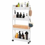 4 Tier Slim Rolling Storage Cart,Multifunction Utility Cart Kitchen Storage Organizer,Narrow Storage Cabinet Mobile Shelving Unit for Bathroom,Ki