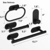 ROSEBEAR Wall Mounted Towel Rail, 4Pcs Matte Black Towel Bar Set, Bathroom Towel Rack Set, Includes Hand Towel Bar, Towel Ring, Towel Hook, Toile