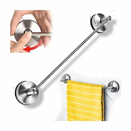 YOHOM Suction Towel Rail Bathroom 42.8 CM Vacuum Hand Towel Holder Stainless Steel Suction Cup Tea Towel Rack Kitchen Single Shower Towel Bar Wal